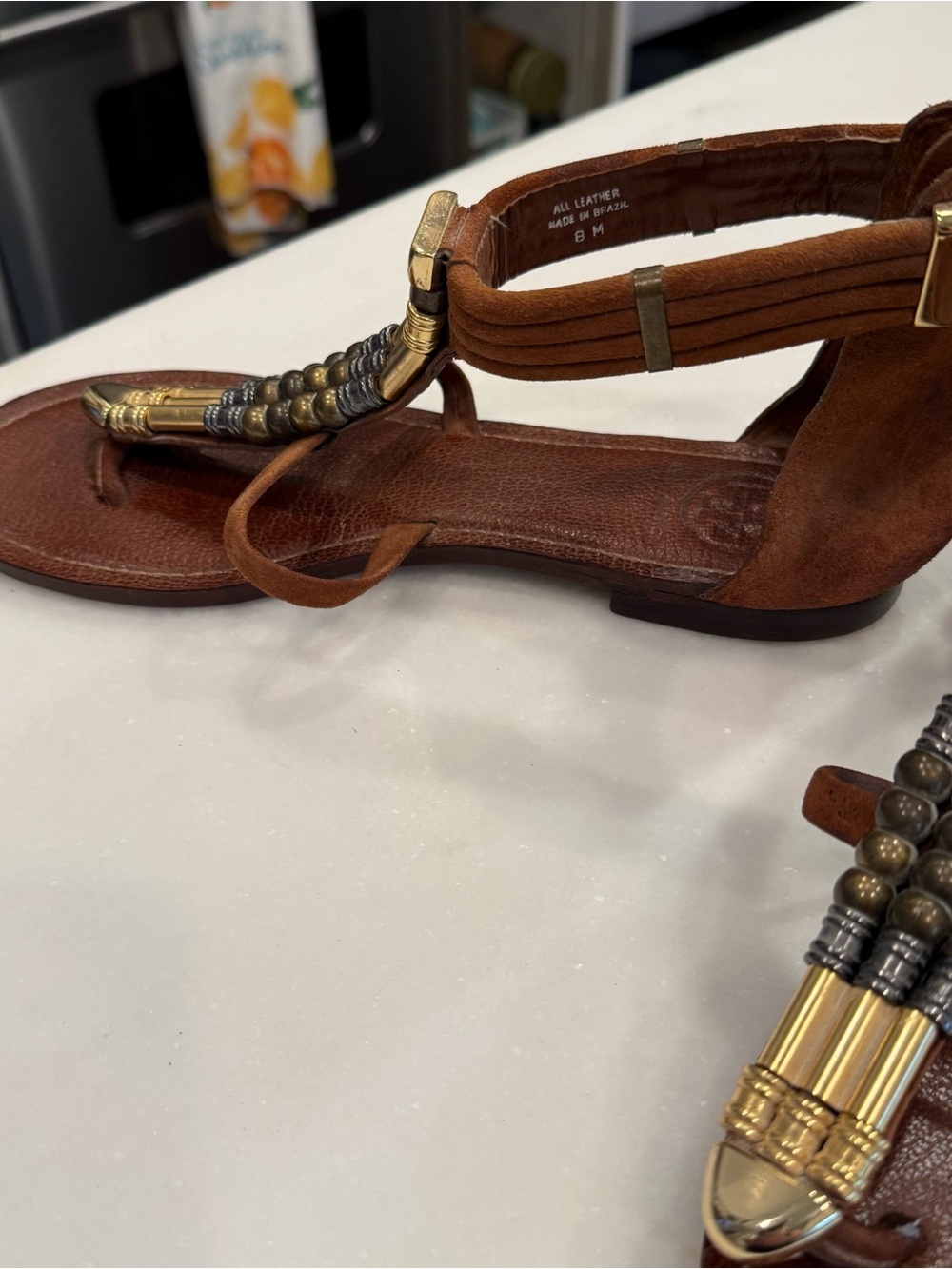Tory Burch Carla Flats Beaded Leather Sandals Gladiator Style size 8 RARE - Picture 13 of 16